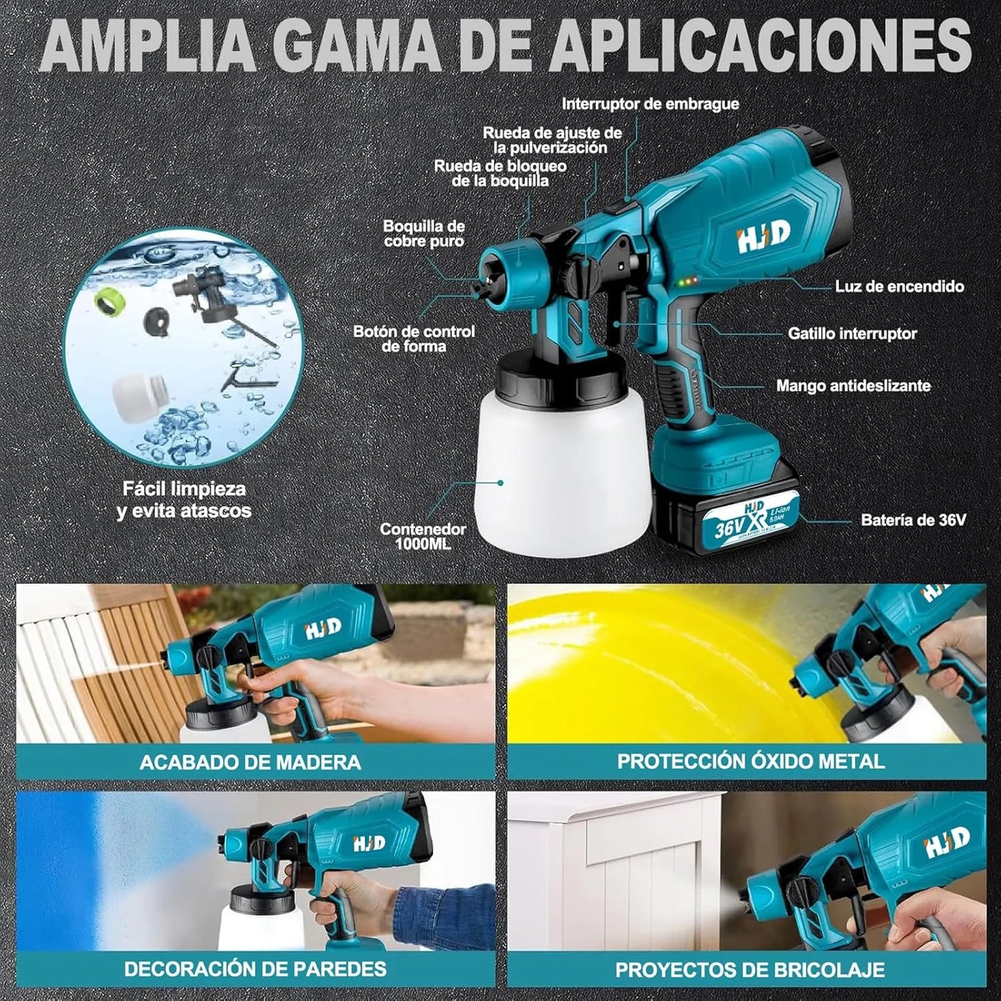 Pistola de Pintura Inalámbrica Portátil (Cualquier Tipo de Pintura)