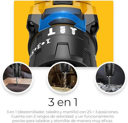Taladro Eléctrico y Inalámbrico de 21V, Herramienta Profesional 3 en 1