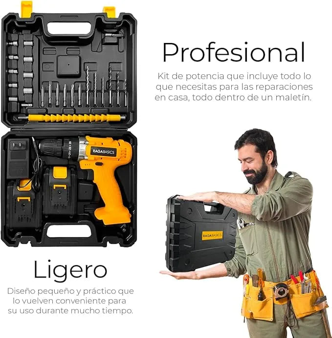 Taladro Eléctrico y Inalámbrico de 21V, Herramienta Profesional 3 en 1