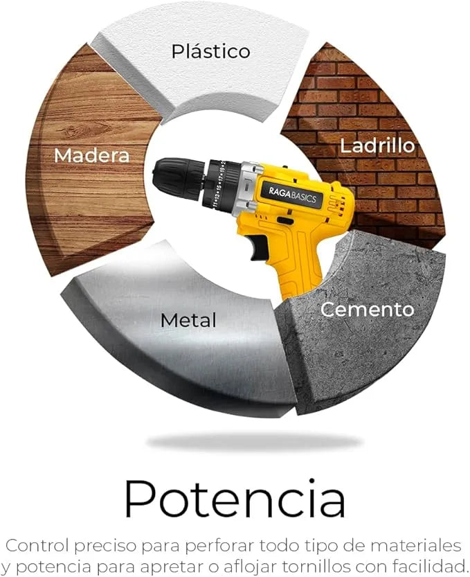 Taladro Eléctrico y Inalámbrico de 21V, Herramienta Profesional 3 en 1